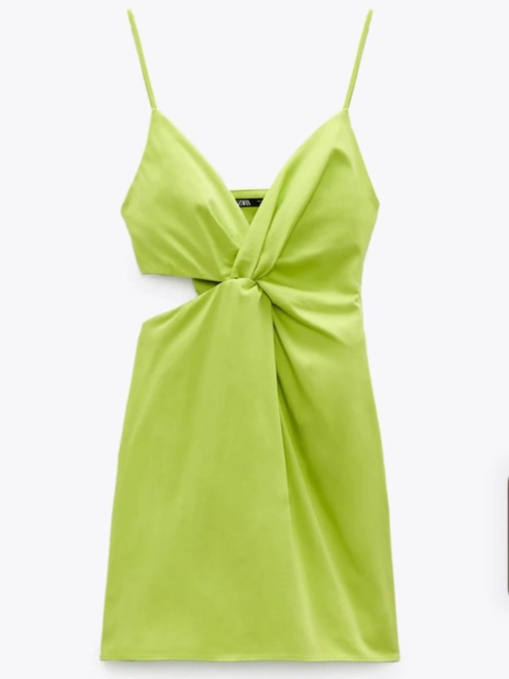 Zara Neon Lime Backless Knot Mini Dress